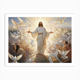 An Artistic Rendering Of A Serene Sunday Morning A Figure Symbolic Of Jesus Christ In A Posture Of (3) Art Print