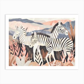 Zebras Tropical Jungle Illustration 3 Art Print