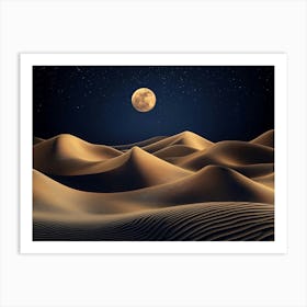 Abstract Sand Dunes Landscape with Moon at Night 1 Art Print