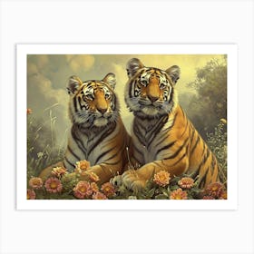 Floral Animal Illustration Siberian Tiger 2 Art Print