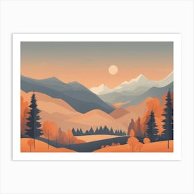 Misty mountains horizontal background in orange tone 52 Art Print