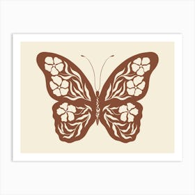 Folk Art Butterfly 01 - Red Brown Art Print