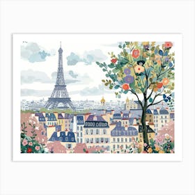 Paris France Landscape Watercolour Art Print