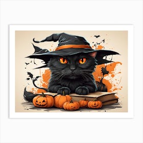 Black Cat Witch Art Print