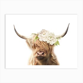 Peekaboo Floral Highland Cow Art Print