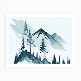 Mountain And Forest In Minimalist Watercolor Horizontal Composition 454 Art Print