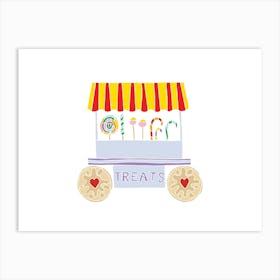 Candy Cart Treat Wagon With Jammy Dodger Wheels, Fun Circus Animal, Cake, Biscuit, Sweet Treat Print, Landscape Art Print