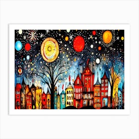 New Years Fireworks - City At Night Art Print