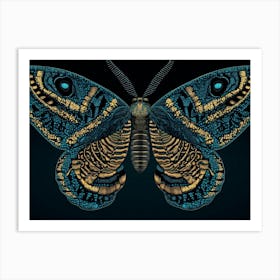 Moth On Black Background Art Print