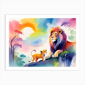 Lion And Cub Painting Art Print