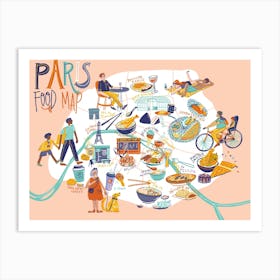 Paris Food Map Illustration Art Print