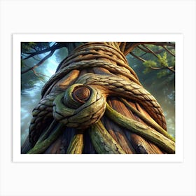 Closeup Of A Tree Trunk Wrapped In Vines Art Print