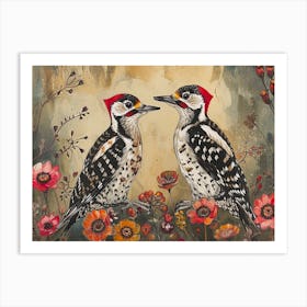 Floral Animal Illustration Woodpecker 3 Art Print