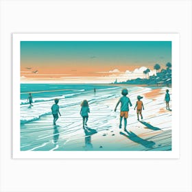 Kids At The Beach Art Print