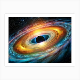 Black Hole With Colorful Accretion Disk In Space 1 Art Print