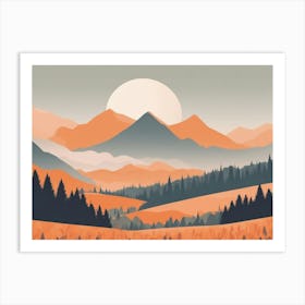 Misty mountains horizontal background in orange tone 74 Art Print