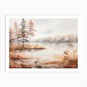 A Painting Of A Lake In Autumn 32 Art Print