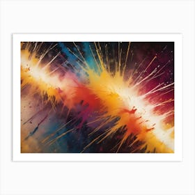 Abstract Background With Colorful Paint Splatters And Streaks Against A Dark Background Art Print