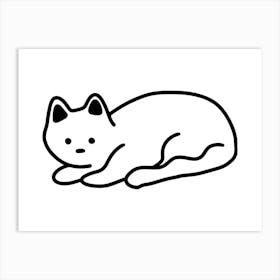 Cute Cat laying down Hand Drawing Minimalist Illustration Art Print