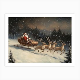 Santa Claus And Reindeer Art Print