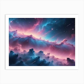 An Abstract Cosmic Landscape With Swirling Clouds In Shades Of Pink And Blue, Illuminated By Distant Stars, Creating A Dreamy And Ethereal Scene Art Print