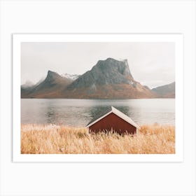 Cabin Along Fjord Art Print