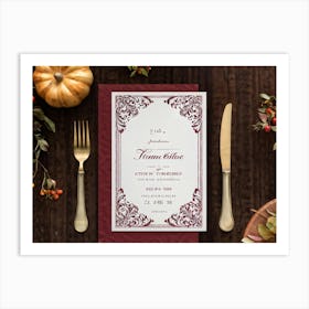 Antique Thanksgiving Invitation Embracing Baroque Flair Centered Marbled Design Hence Its Vintage C (3) Art Print