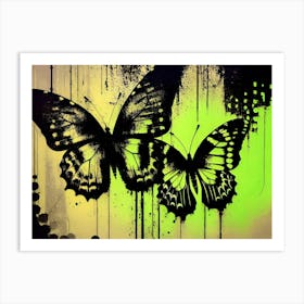 Two Butterflies On A Green Background 1 Art Print