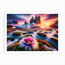 Flower At Sunset on icy coast Art Print