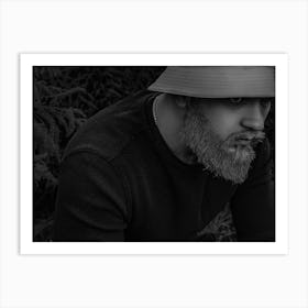 Portrait Of A Bearded Man In A Panama Among The Grass Art Print