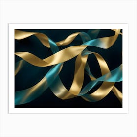 Intertwined Blue And Gold Satin Ribbons On A Dark Blue Background Art Print