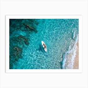 Aerial View Of A Surfer Catching A Turquoise Wave On The Coastline Surrounded By The Pristine Trans 2 Art Print