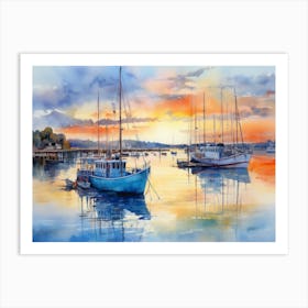 Boats At Sunset Art Print