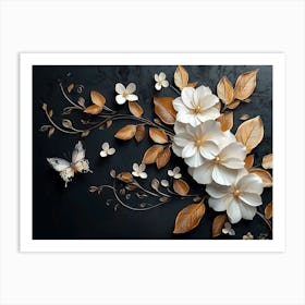 Luxurious Background with Flowers, Leaves and Butterflies Art Print