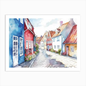 Watercolor White Background Clipart Of The Old Town Art Print