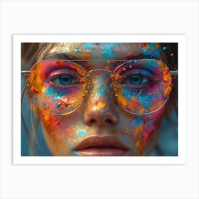 Psychedelic Portrait: Vibrant Expressions in Liquid Emulsion Girl With Colorful Paint On Her Face Art Print