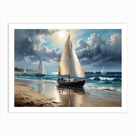 Sailboats On The Beach Art Print