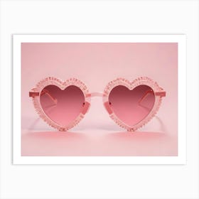 Pink Heart Shaped Sunglasses Decorated With Crystals On A Pink Background Art Print