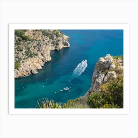 Boats and cliffs on the Mediterranean coast Art Print