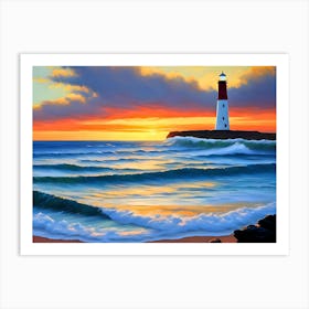 Oil Art With Lighthouse Art Print