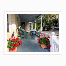 Front Porch with flags in Oaks Bluff (Martha’s Vineyard Series) Art Print