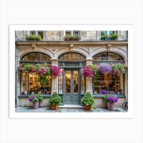 Charming Shopfront With Flowers And A Bicycle In A European City Art Print