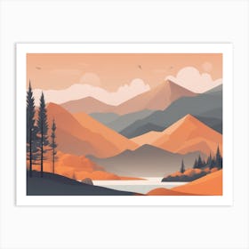 Misty mountains horizontal background in orange tone 131 Art Print