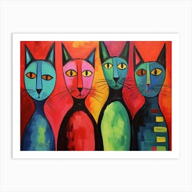 The Cats Acrylic Painting In The Style Of Chromat 1 Art Print