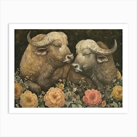 Floral Animal Illustration Buffalo 2 Art Print