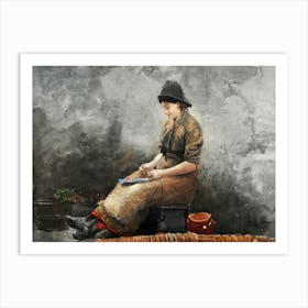 A Fishergirl Baiting Lines (1881), Winslow Homer Art Print