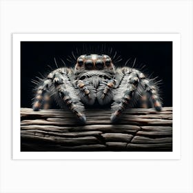 Cute jumping spider On aged wood macro Art Print