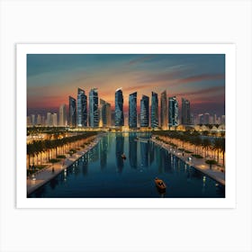 Dubai Skyline At Dusk Art Art Print