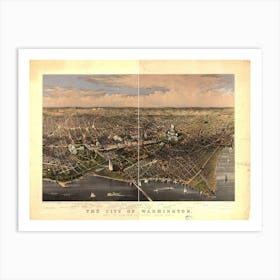 The City Of Washington Birds Eye View From The Potomac Looking North Art Print