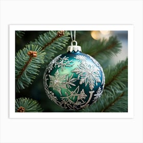 A Meticulously Detailed Geometrical Bauble Delicately Poised On The Thin Frost Dusted Branches Of 4 1 Art Print